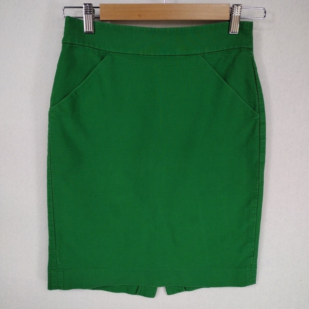 J. Crew Pencil Skirt Women's 00 Short Double-Serge Kick Pleat 100% Cotton Mini